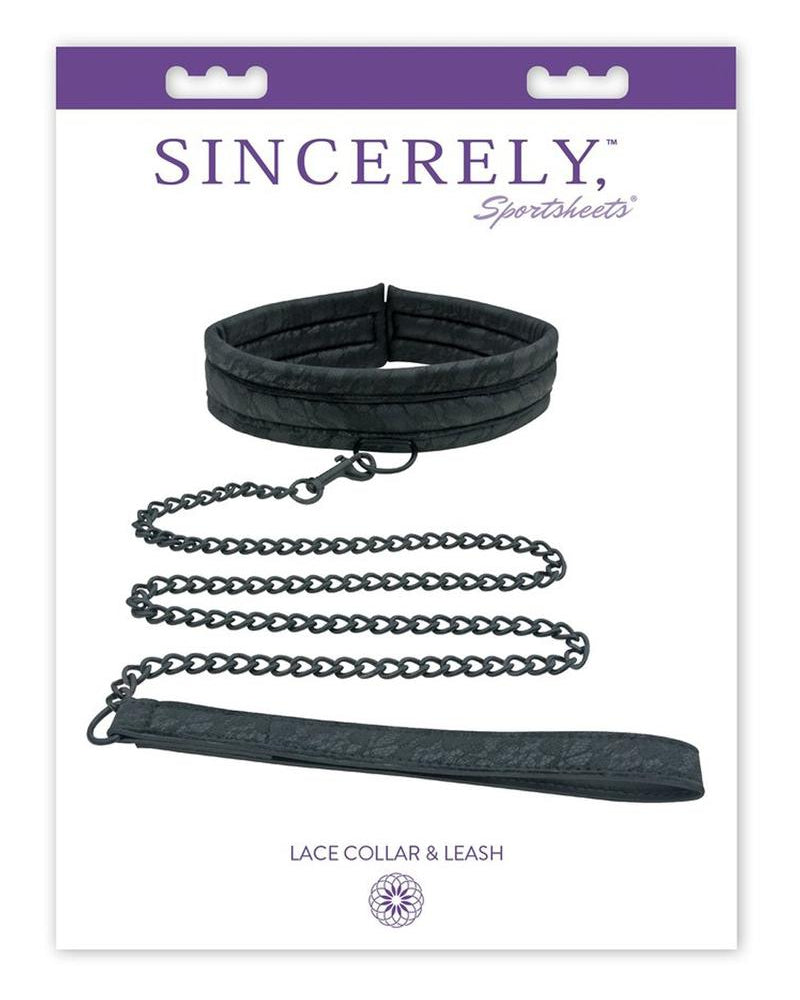 Conjunto de collar y correa de encaje Midnight negro