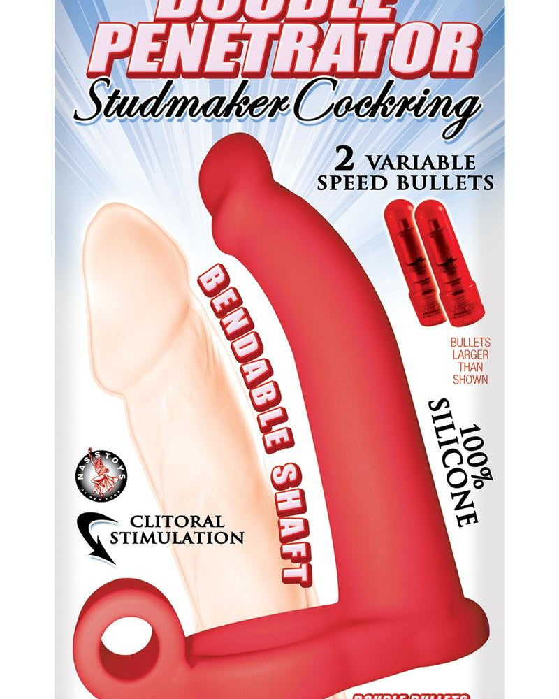 Double Pen Studmaker Cockring Red