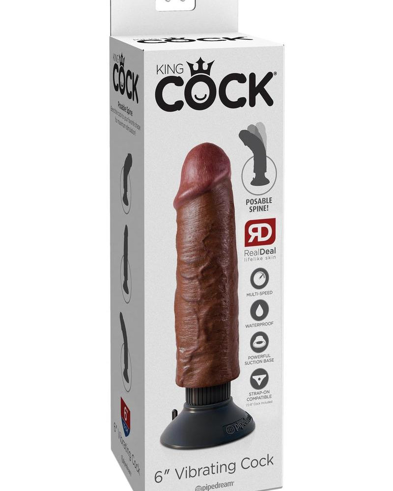 King Cock 6" Vibrating Cock Brown