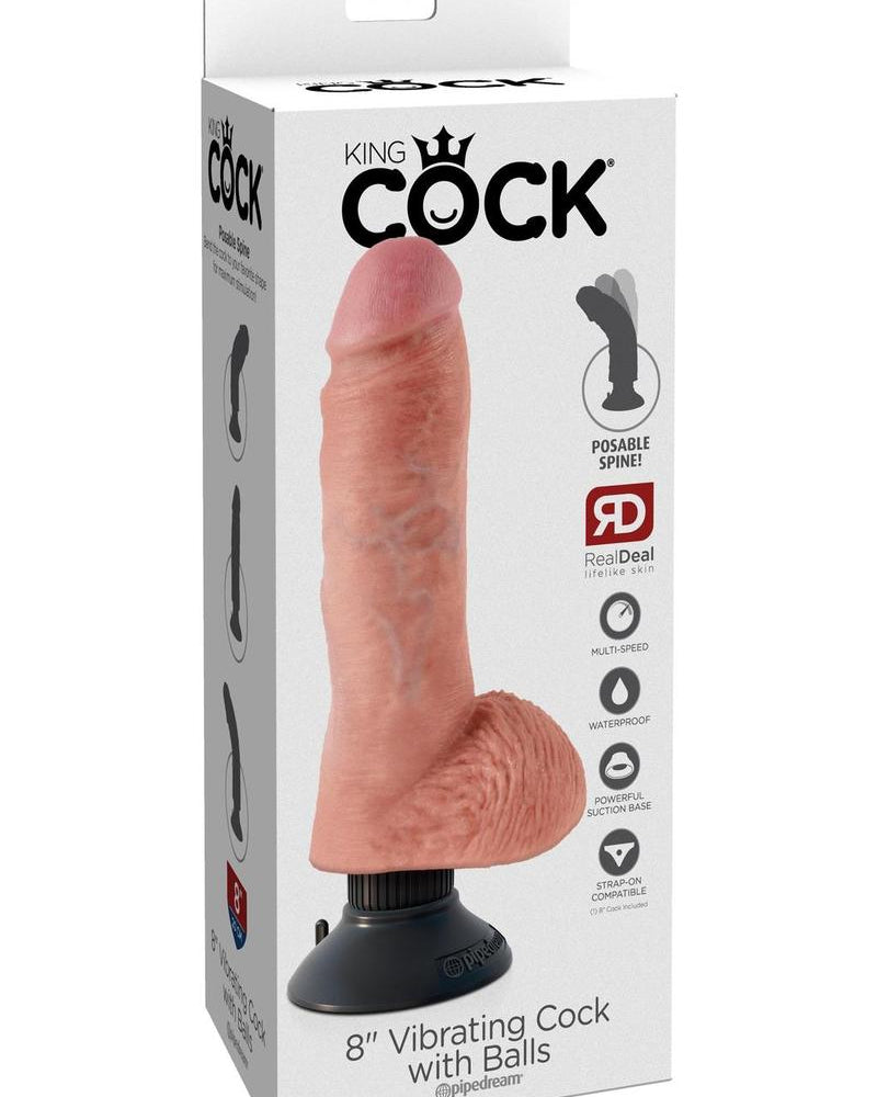 King Cock 8" Vibrating Cock With Balls Flesh