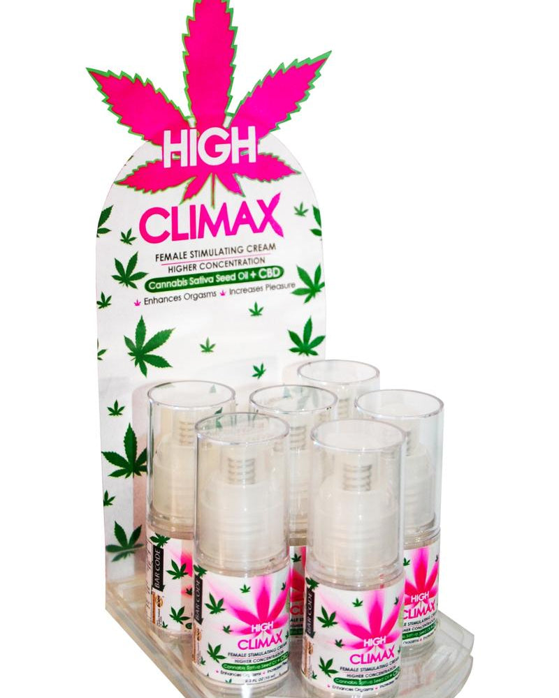 Crema estimulante femenina High Climax CBD, botella de 0,5 onzas, 6 unidades por mostrador