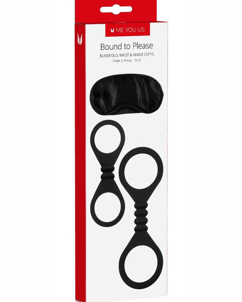Kinx Bound To Please Blindfold, Wrist And Ankle Cuffs Silicone Black