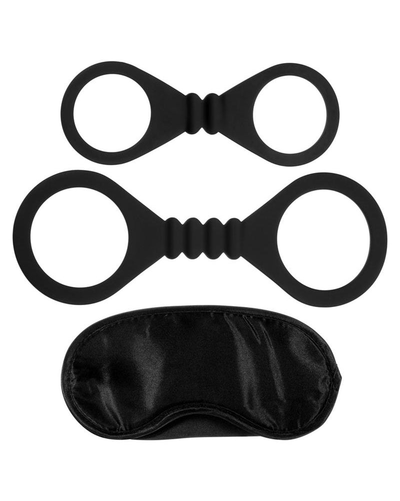 Kinx Bound To Please Blindfold, Wrist And Ankle Cuffs Silicone Black