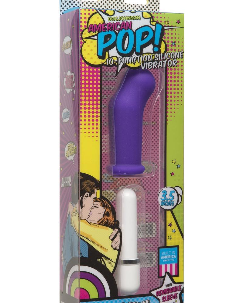 American Pop Pow 10 Function Silicone Vibrator With Sleeve Waterproof Purple 3.5 Inch