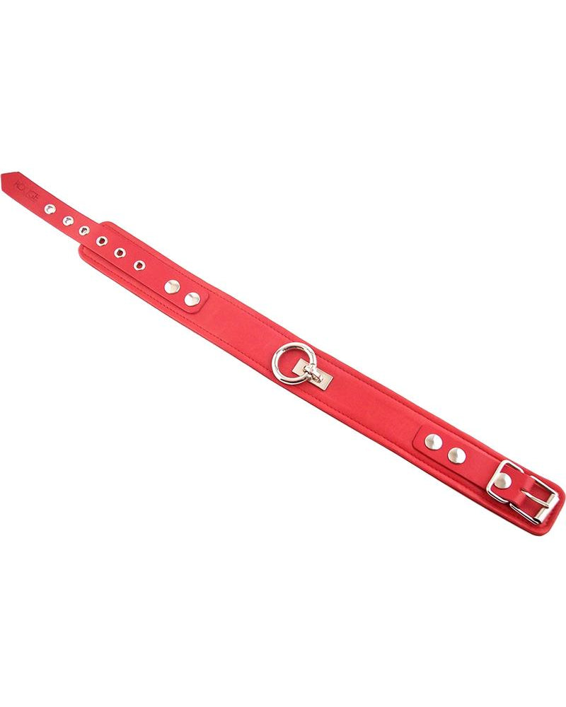Collar de cuero liso ajustable de 1 anilla en color rojo