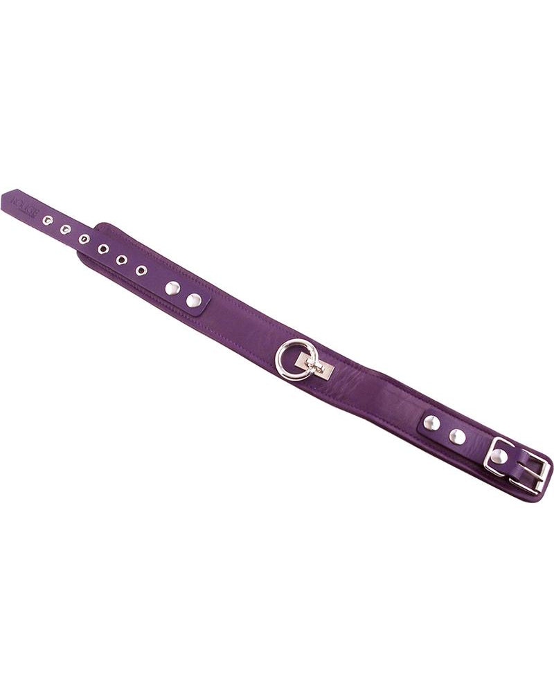Collar ajustable liso de cuero rojo con 1 anilla en color morado