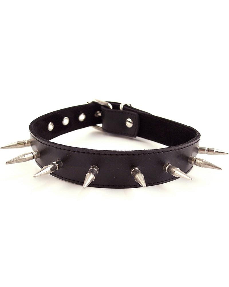 Collar de piel con pinchos ajustable Rouge, color negro