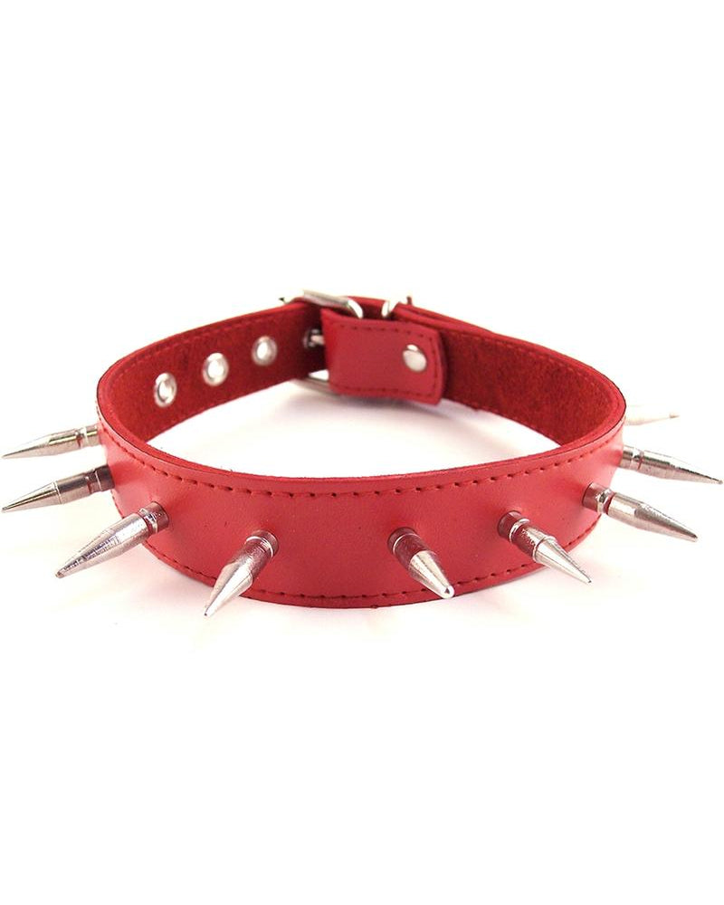 Collar de piel con pinchos ajustable de color rojo Rouge