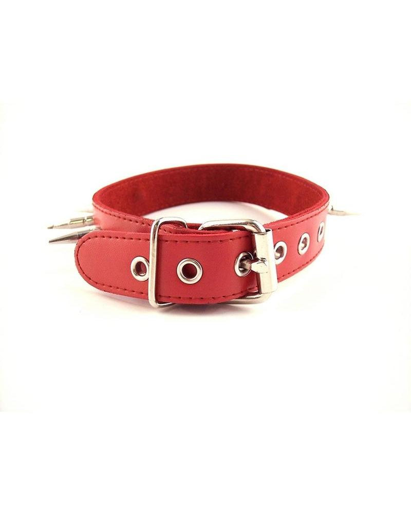 Collar de piel con pinchos ajustable de color rojo Rouge
