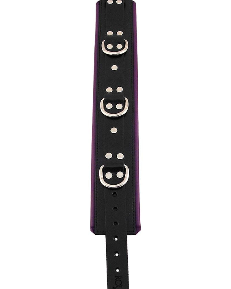 Collar ajustable de cuero acolchado de 3 anillos Rouge en color negro y morado