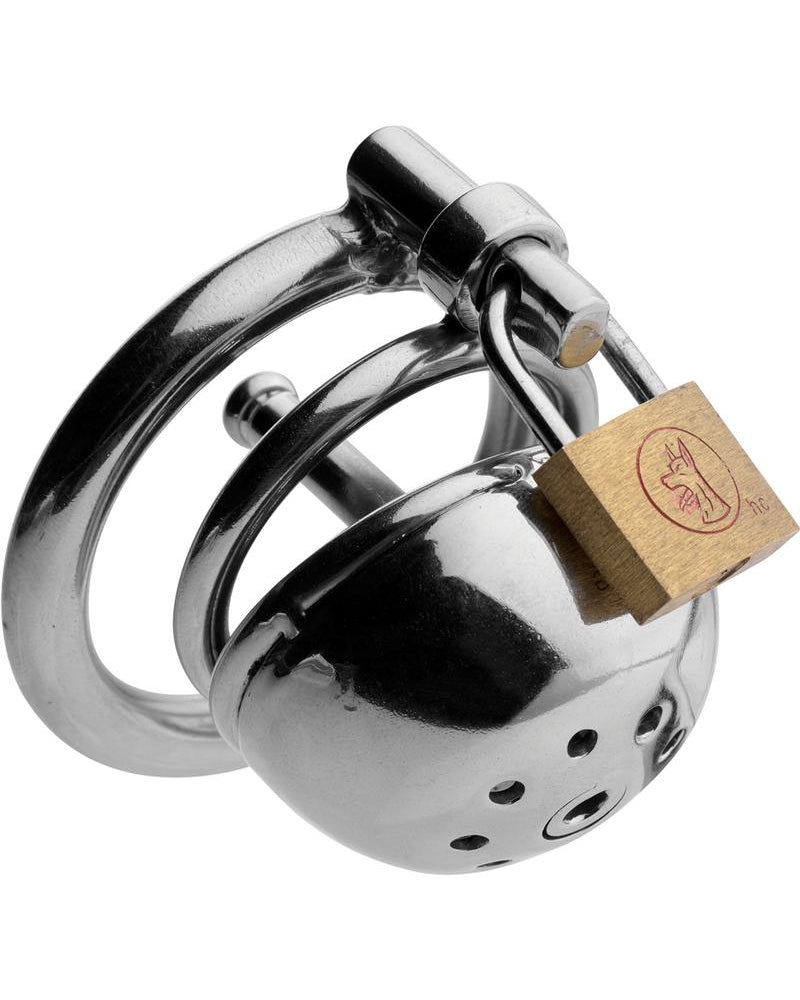 Master Series Solitary Extreme Confinement Cage With Cum Thru Plug Silver