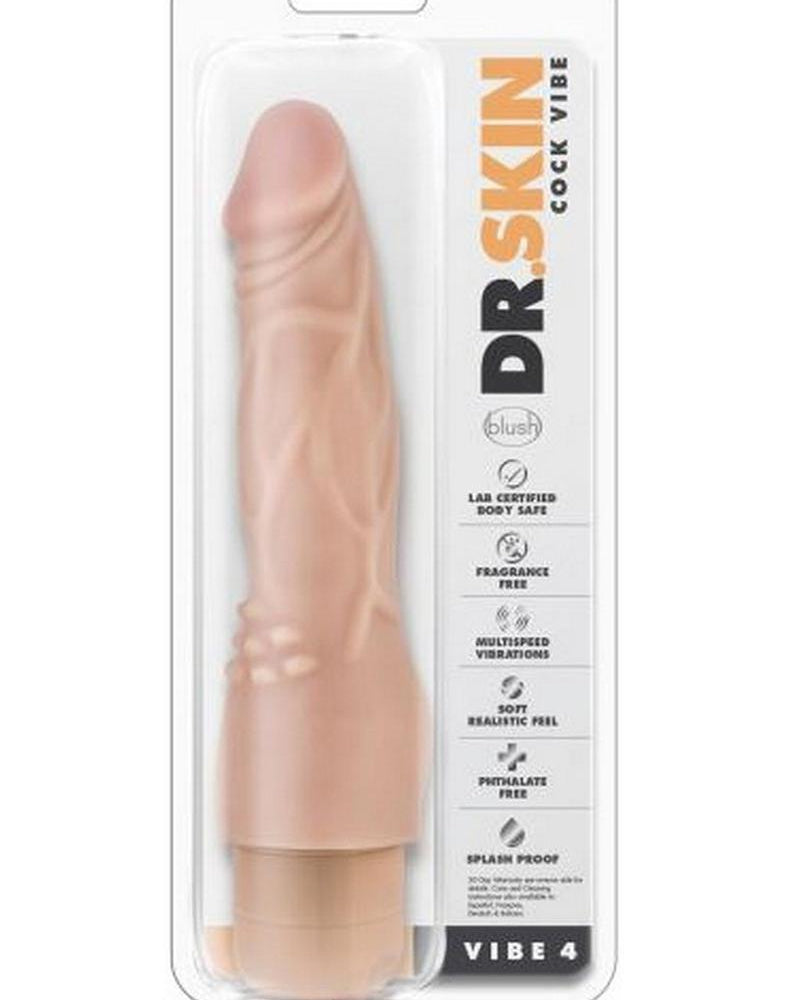 Vibrador realista Dr. Skin Cock Vibe 04 resistente al agua, color beige, 8 pulgadas