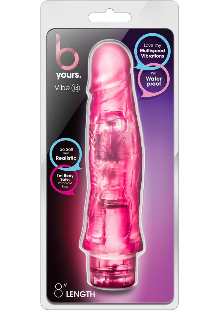 Vibrador realista de gelatina B Yours Vibe 14, resistente al agua, color rosa, 8 pulgadas