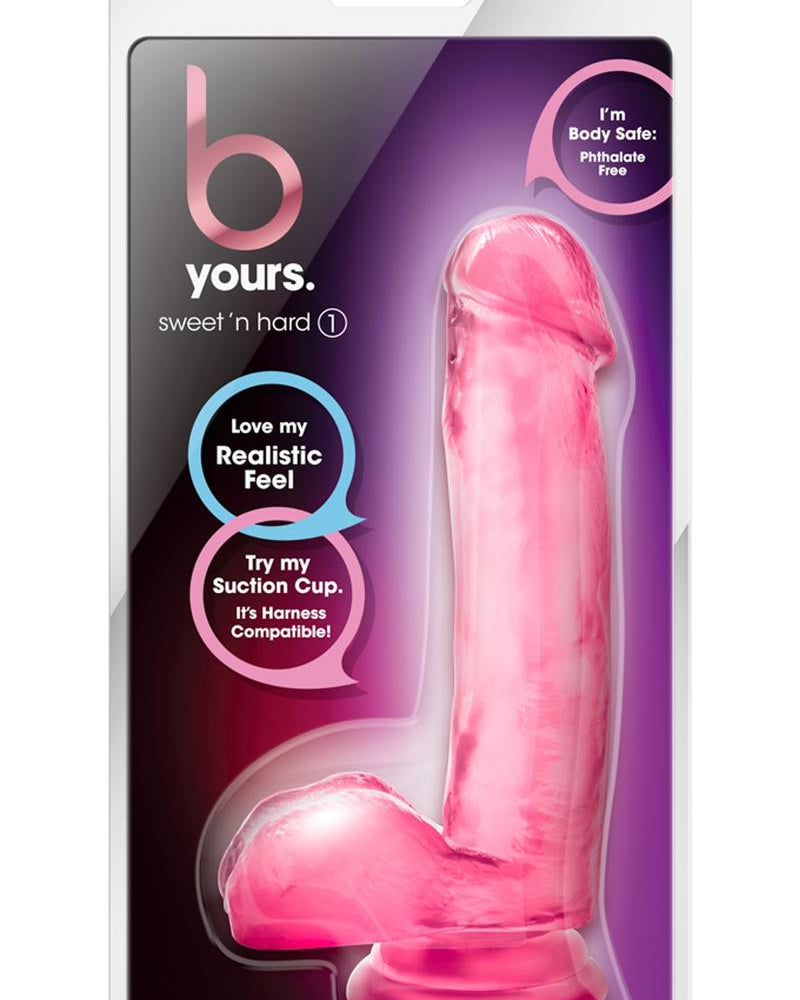 B Yours Sweet N Hard 01 Pene realista con bolas rosa de 7 pulgadas