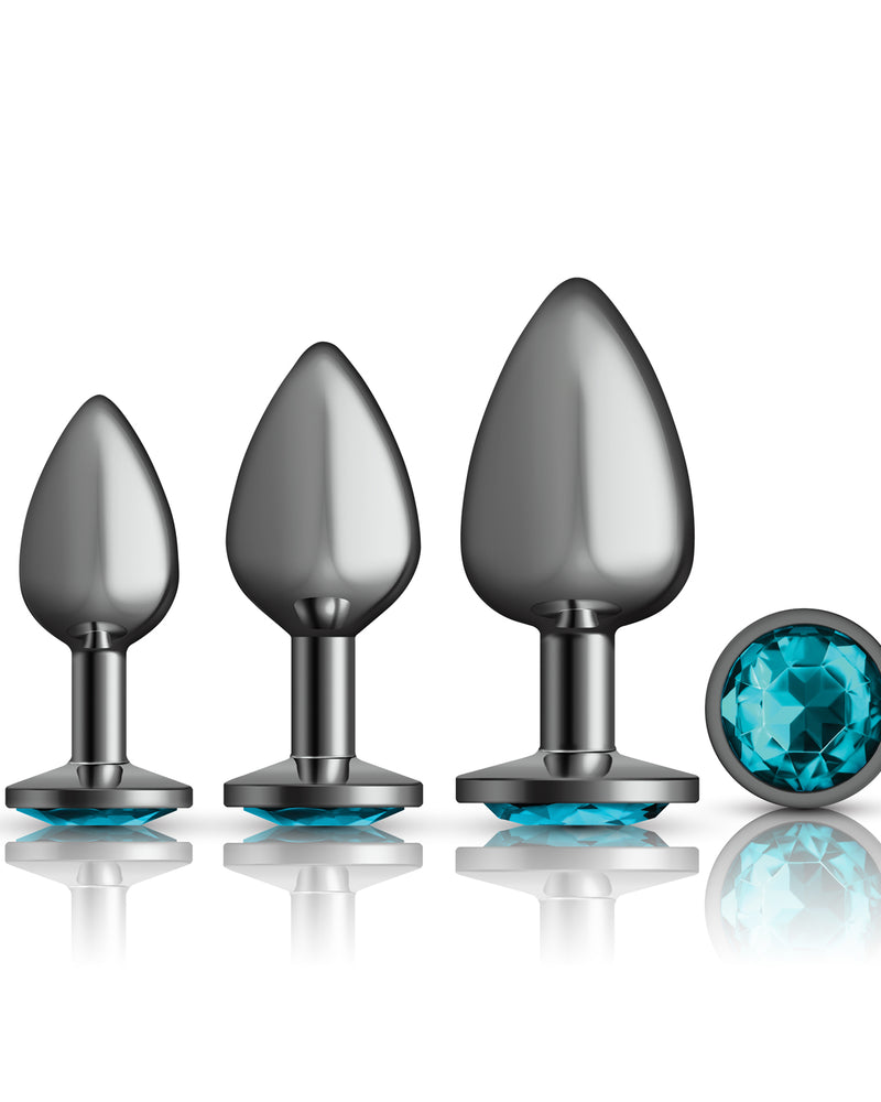 "Cheeky Charms - Metal Butt Plug Gunmetal - Round - Teal - Anal Trainer Kit VB-CC9150"