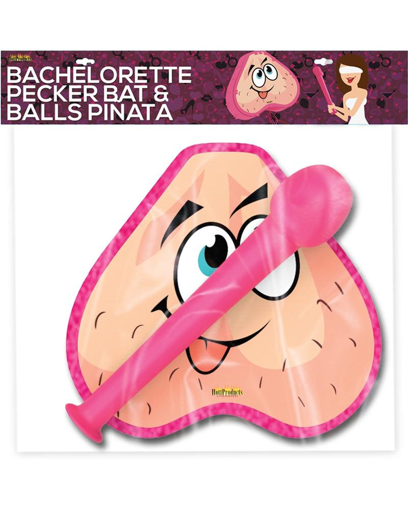 Piñata combinada de pelotas y bate de béisbol de Bachelorette en color rosa