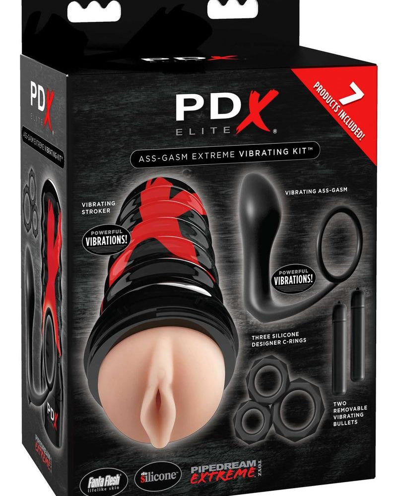 Kit de vibración de silicona PDX Elite Ass-Gasm Extreme, color negro