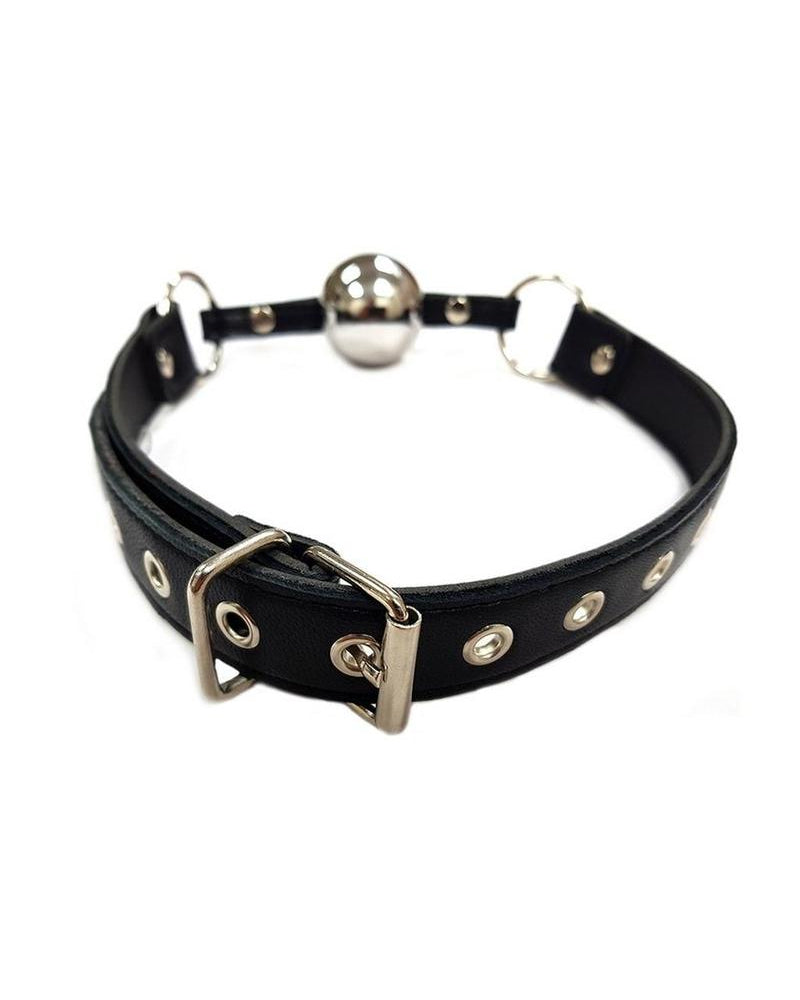 Rouge Adjustable Leather Ball Gag Black With Silver Ball