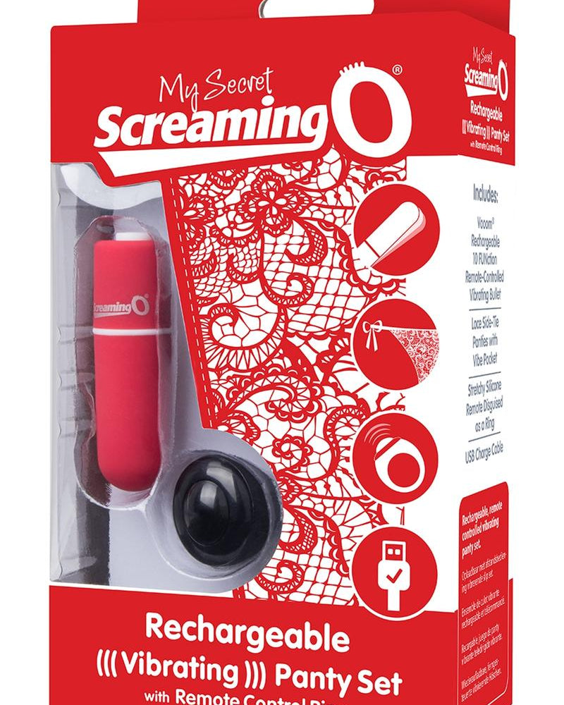 My Secret USB Rechargeable Vibrating Panty Set With Silicone Remote Control Ring Waterproof Red