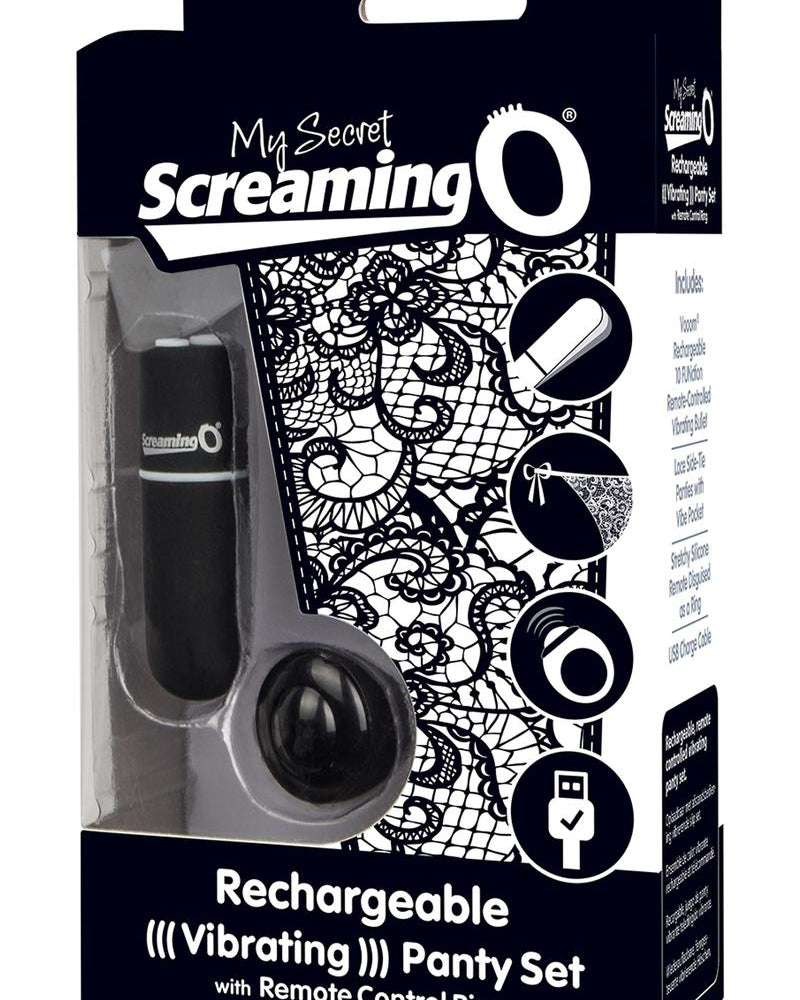 My Secret USB Rechargeable Vibrating Panty Set With Silicone Remote Control Ring Waterproof Black