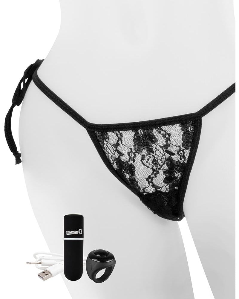 My Secret USB Rechargeable Vibrating Panty Set With Silicone Remote Control Ring Waterproof Black