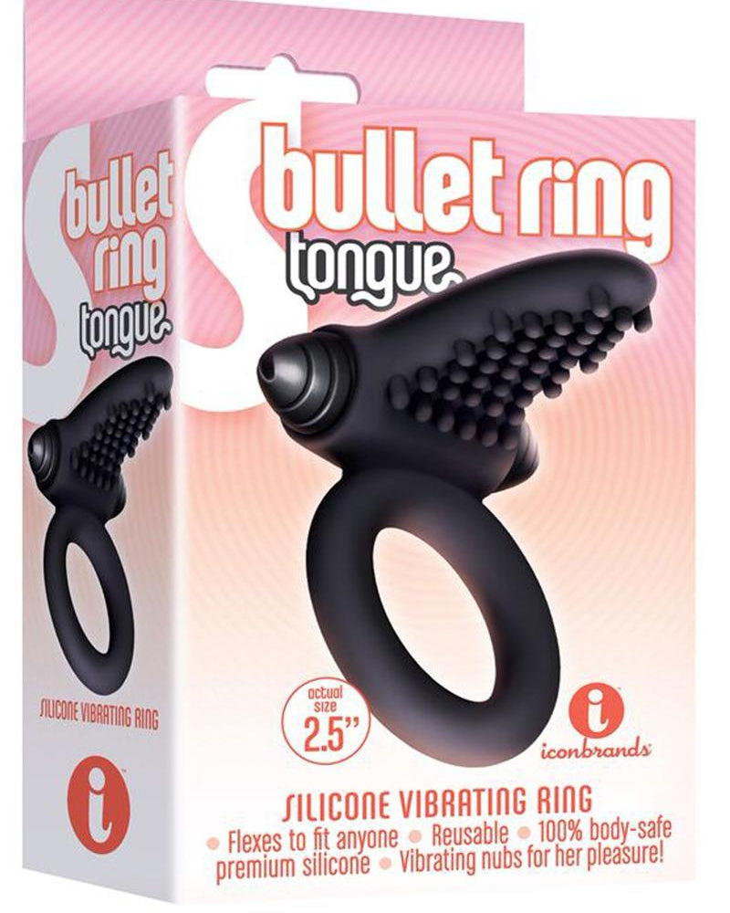 S Bullet Ring Tongue Silicone Vibrating Ring Black 2.5 Inches