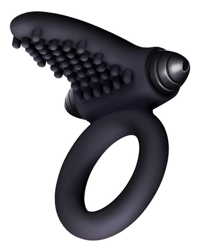 S Bullet Ring Tongue Silicone Vibrating Ring Black 2.5 Inches