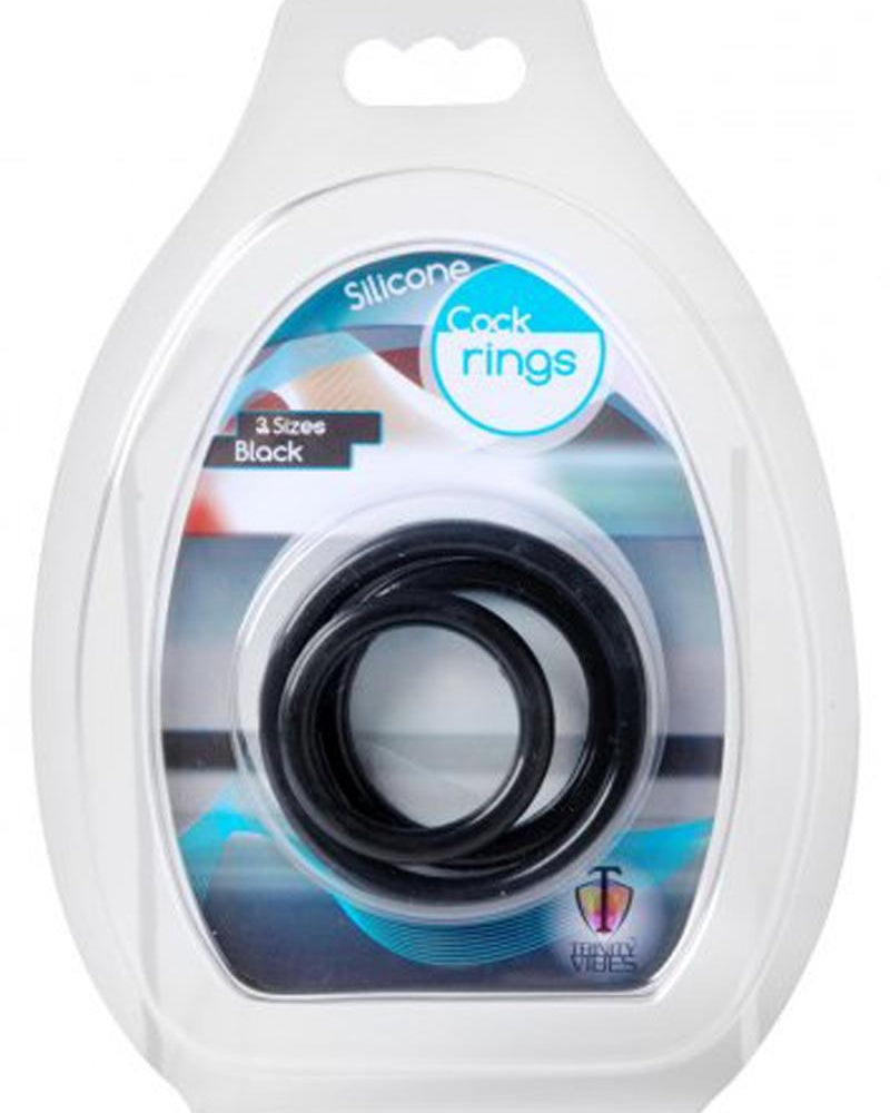 Trinity Vibes Silicone Cock Ring Set Black 3 Assorted Sizes