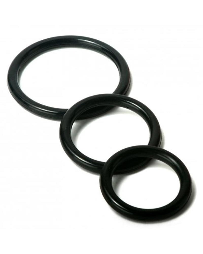 Trinity Vibes Silicone Cock Ring Set Black 3 Assorted Sizes