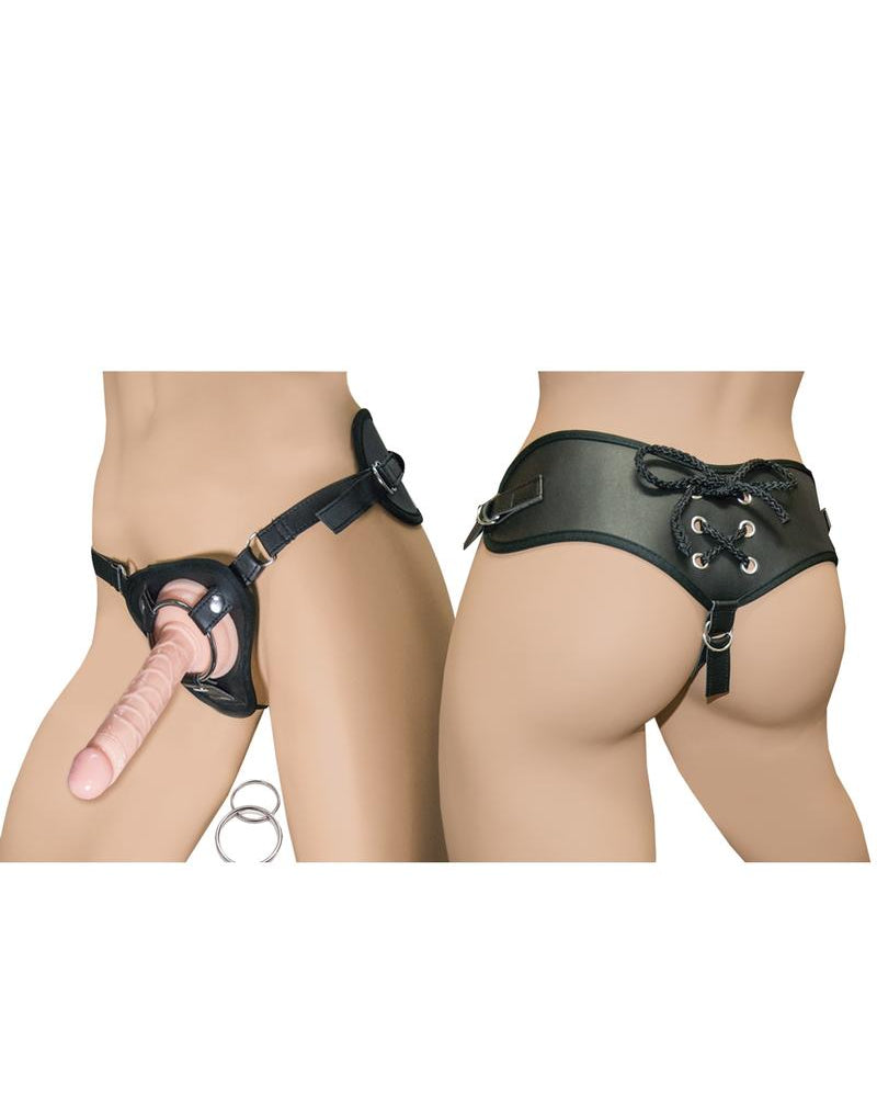 All American Whopper - Realskin Straight Dong and Universal Harness Waterproof - Flesh