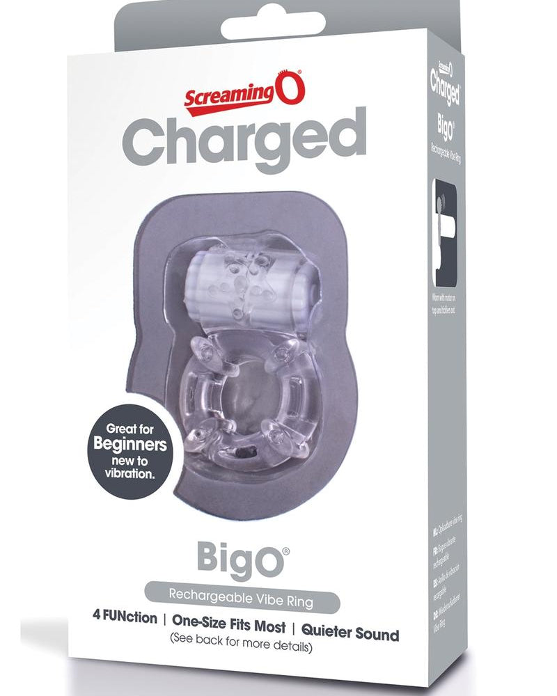 Charged BigO Rechargeable Vibe Ring Waterproof Cockring Clear