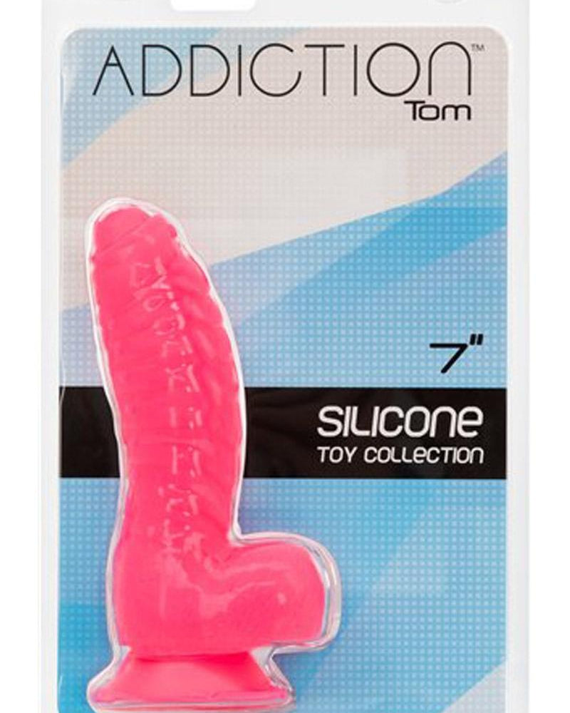 Addiction - Bendable Dildo with Balls - Flesh/ Black/ Glow-Pink/ Multicolor/ Glow-Blue/ Pink