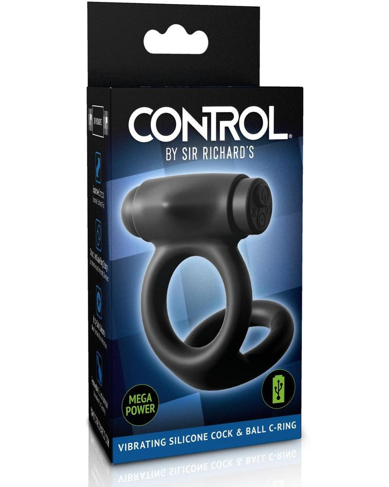 Sir Richards Control Vibe Cock And Ball Cock Ring Silicone Rechargeable Waterproof Black