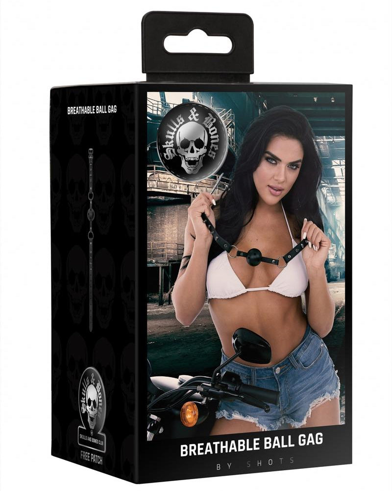 Ouch! Skulls And Bones Breathable Ball Gag Leather Black