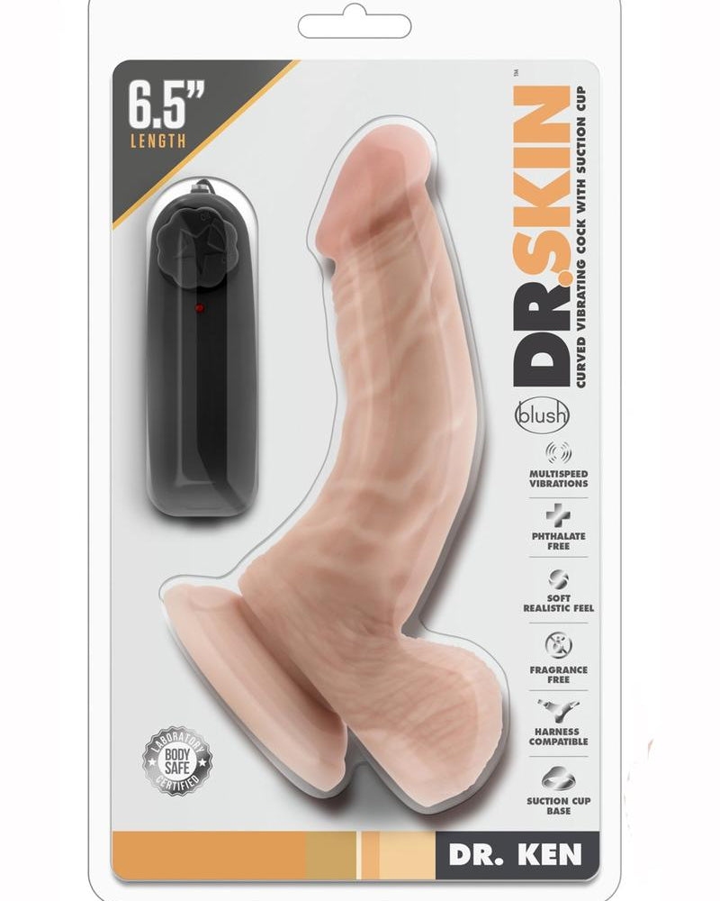 Dr. Skin Dr. Ken Wired Remote Control Vibrating Realistic Cock With Suction Cup Waterproof Vanilla 6.5 Inch