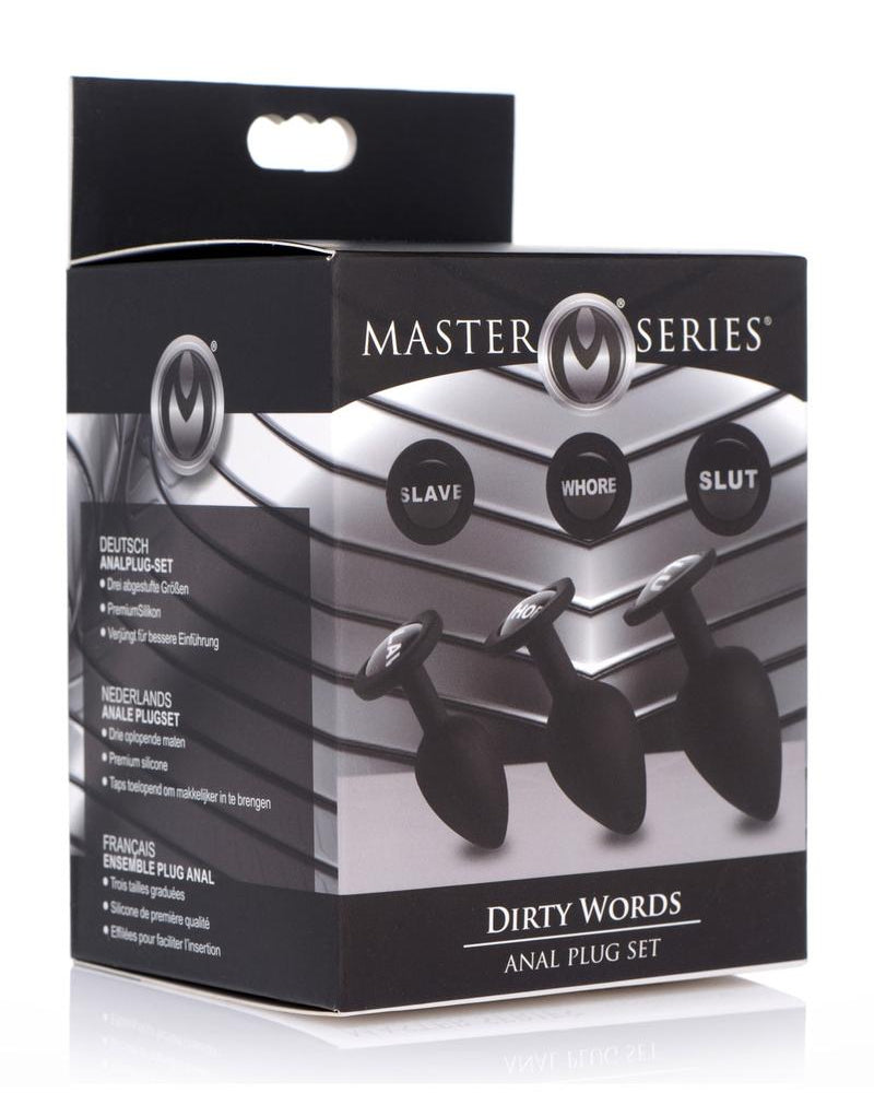 Master Series Dirty Words 3pc Anal Plug Set Silicone Black