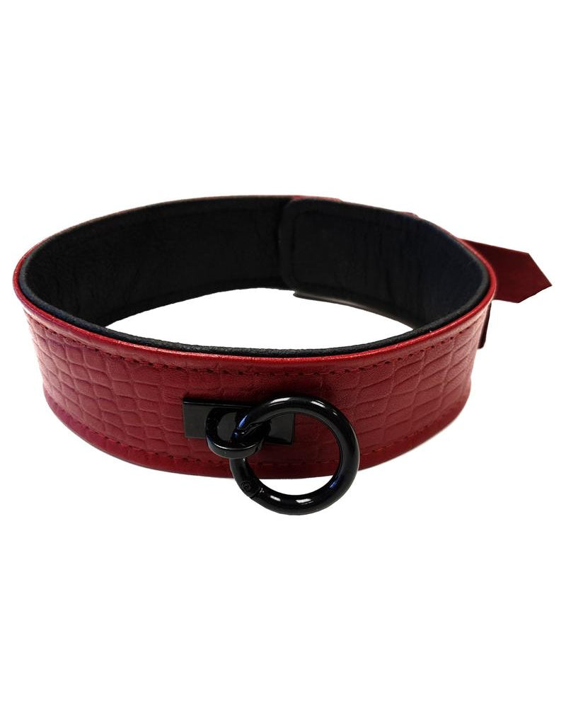 Collar de cuero anaconda rojo burdeos/negro para bondage