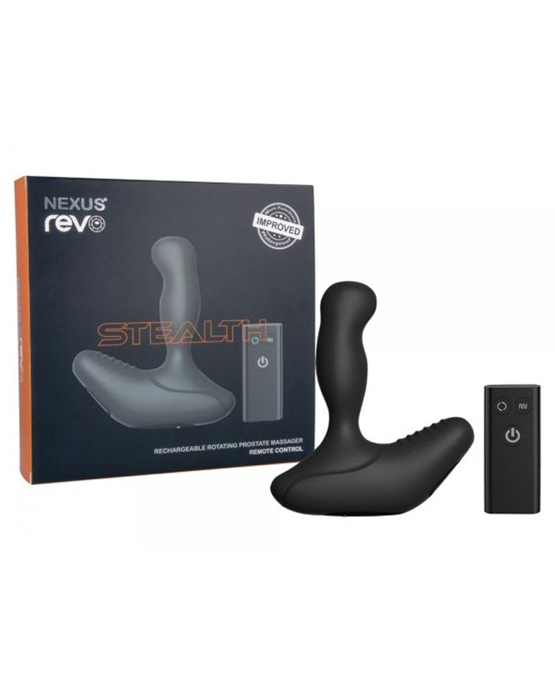Masajeador de próstata giratorio recargable con control remoto Revo Stealth de silicona resistente al agua y color negro