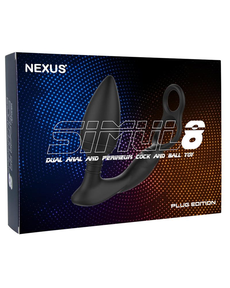 Simul8 Dual Anal and Perineum Cock and Ball Toy Silicone Rechargeable Waterproof Multi Vibrations Black