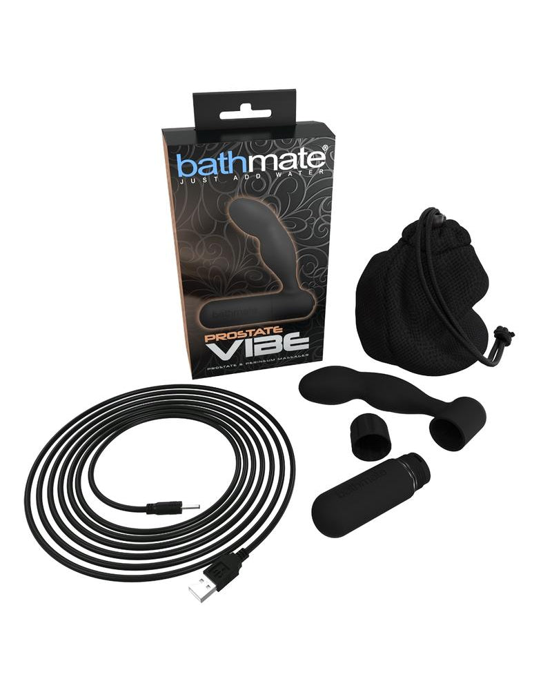 Bathmate Prostate Vibe Masajeador de próstata y perineo de silicona recargable por USB con doble estimulación, color negro
