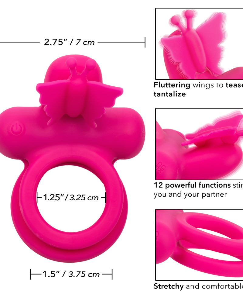 "Silicone Rechargeable Dual Butterfly Ring - Pink SE1843353"