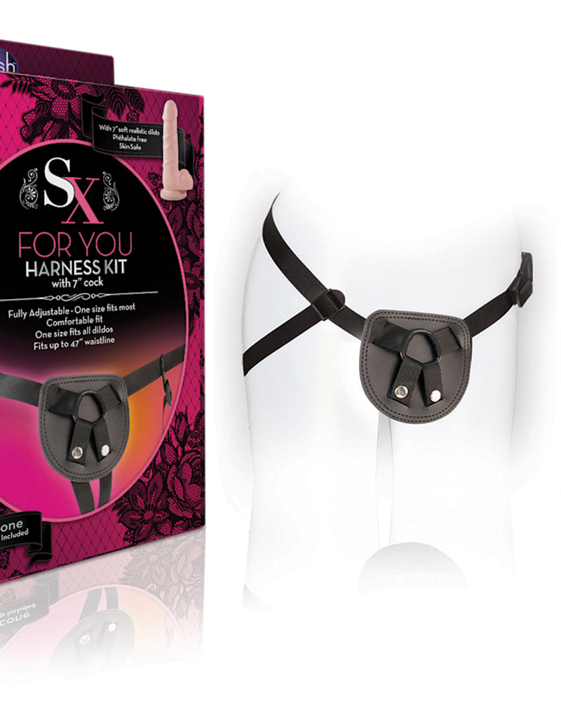 "For You Harness Kit With 7 Inch Cock (Beige) Black Harness BL-80215"