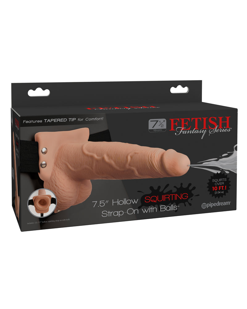 "Fetish Fantasy Series 7.5 Inch Hollow Squirting Strap-on With Balls - Flesh PD3397-21"