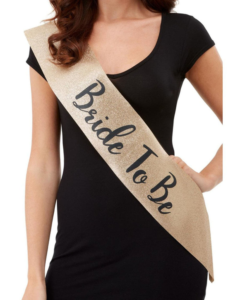 "Deluxe Glitter Bride to Be Sash - Black and Gold FV-52193"