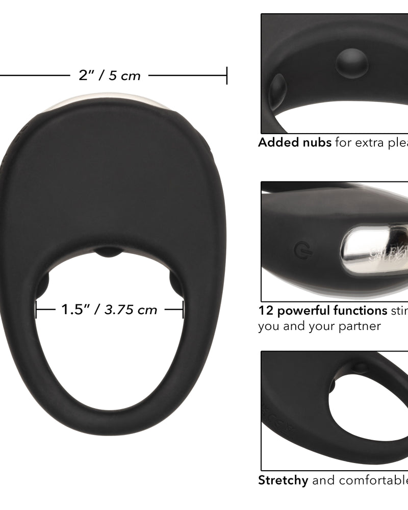 Silicone Rechargeable Pleasure Ring - Black - Black