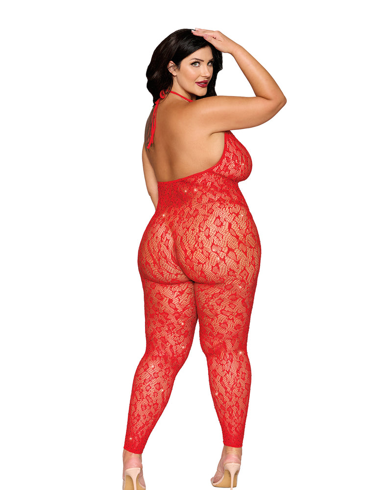 Rhinestone Bodystocking Dmnd - Queen Size - Poinsettia