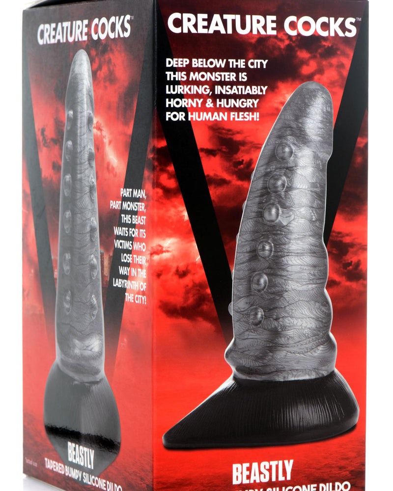 Beastly Tapered Bumpy Silicone Dildo - Silver