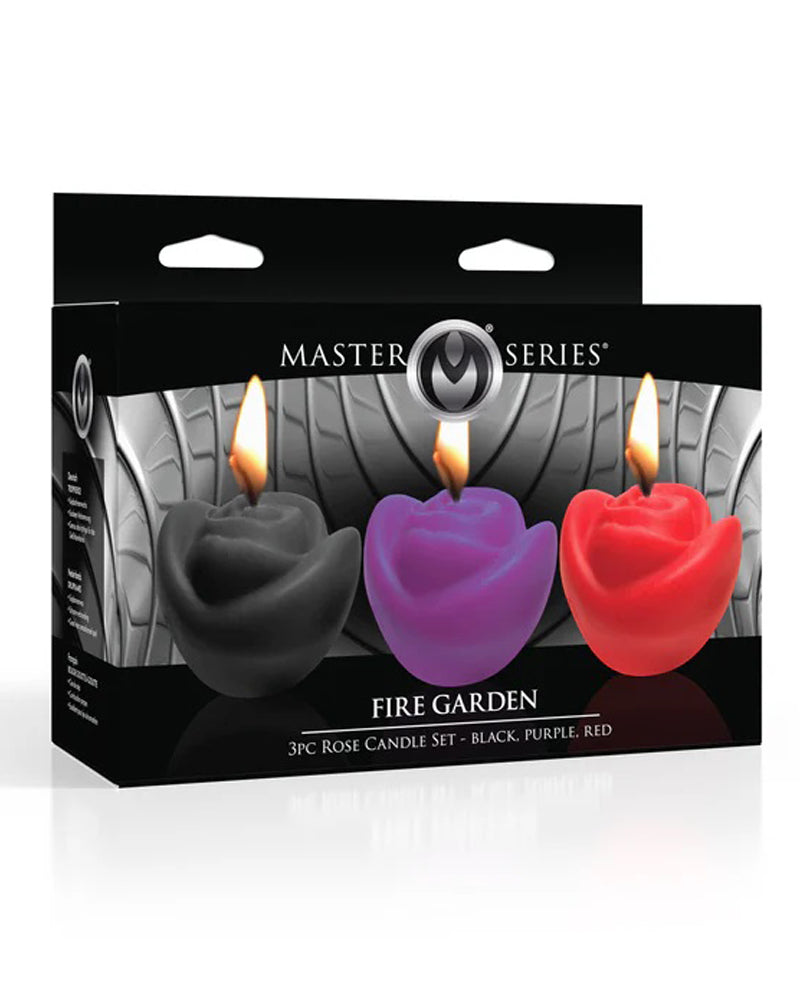 Fire Garden 3pc Rose Candle Set - Black, Purple, Red