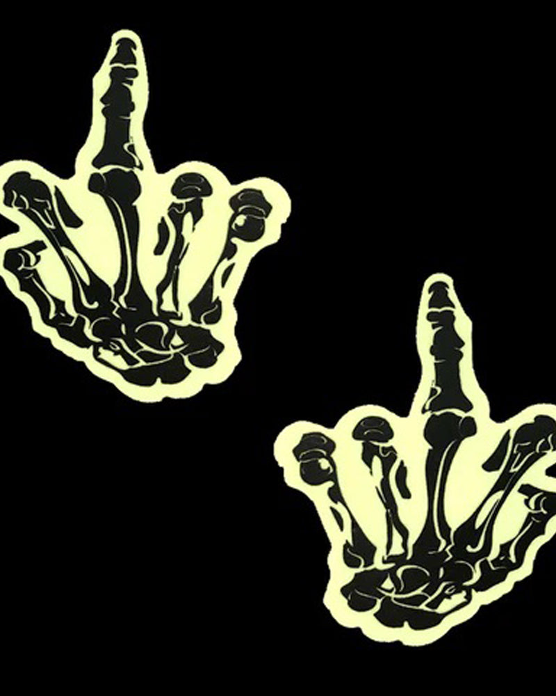"Fuck You Glow in the Dark Skeleton Hand Nipple Cover Pasties NN-BLA-FU-GLO"