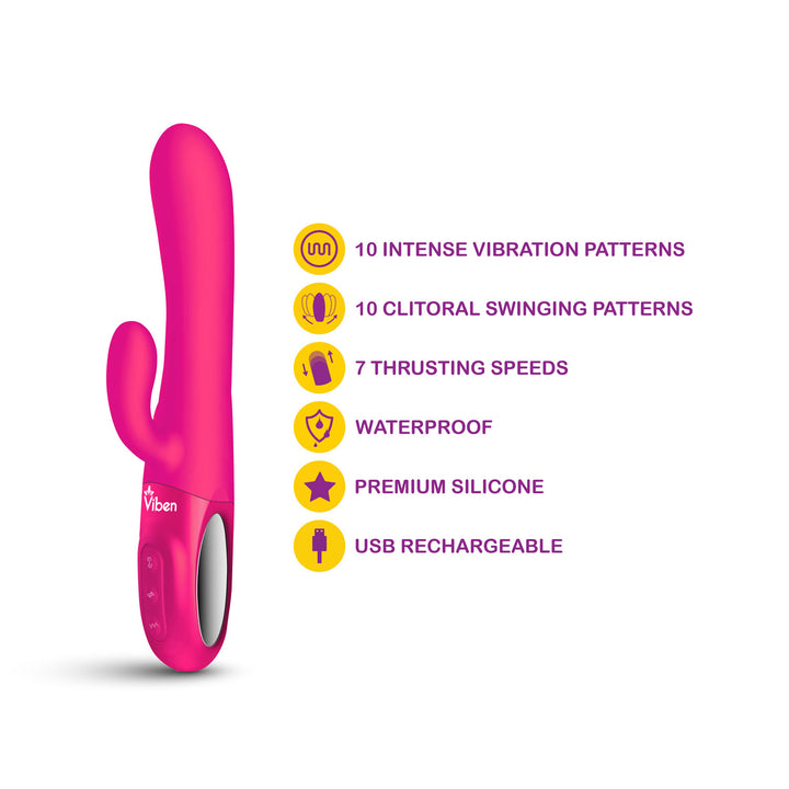 Hypnotic - Hot Pink - Thrusting Rabbit with Swinging Clitoral Stimulator